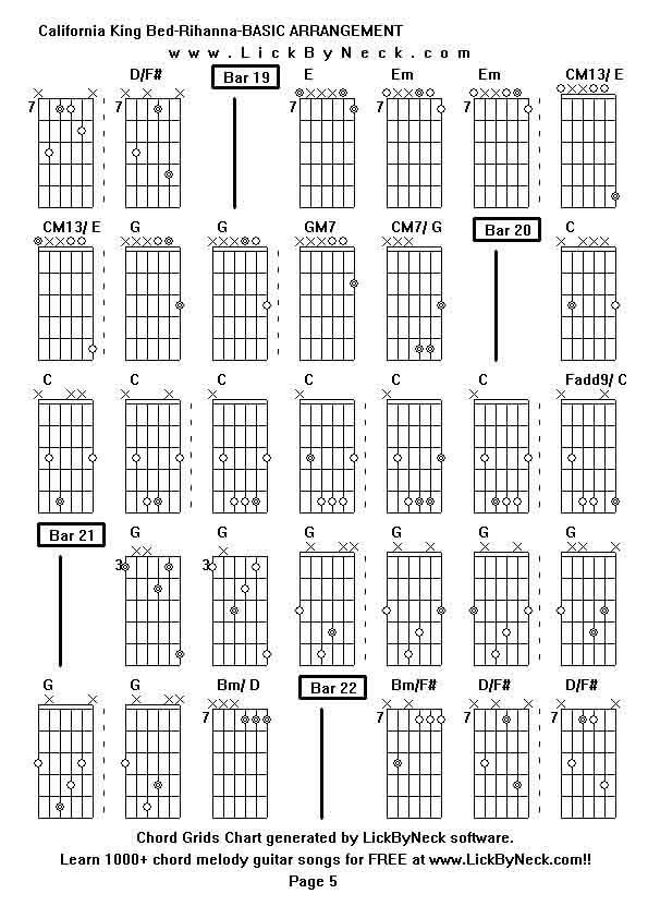 Chord Grids Chart of chord melody fingerstyle guitar song-California King Bed-Rihanna-BASIC ARRANGEMENT,generated by LickByNeck software.